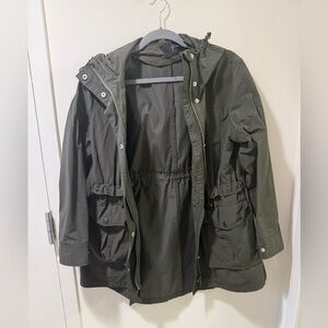 JCREW Olive Green Hooded Rain Jacket - XS